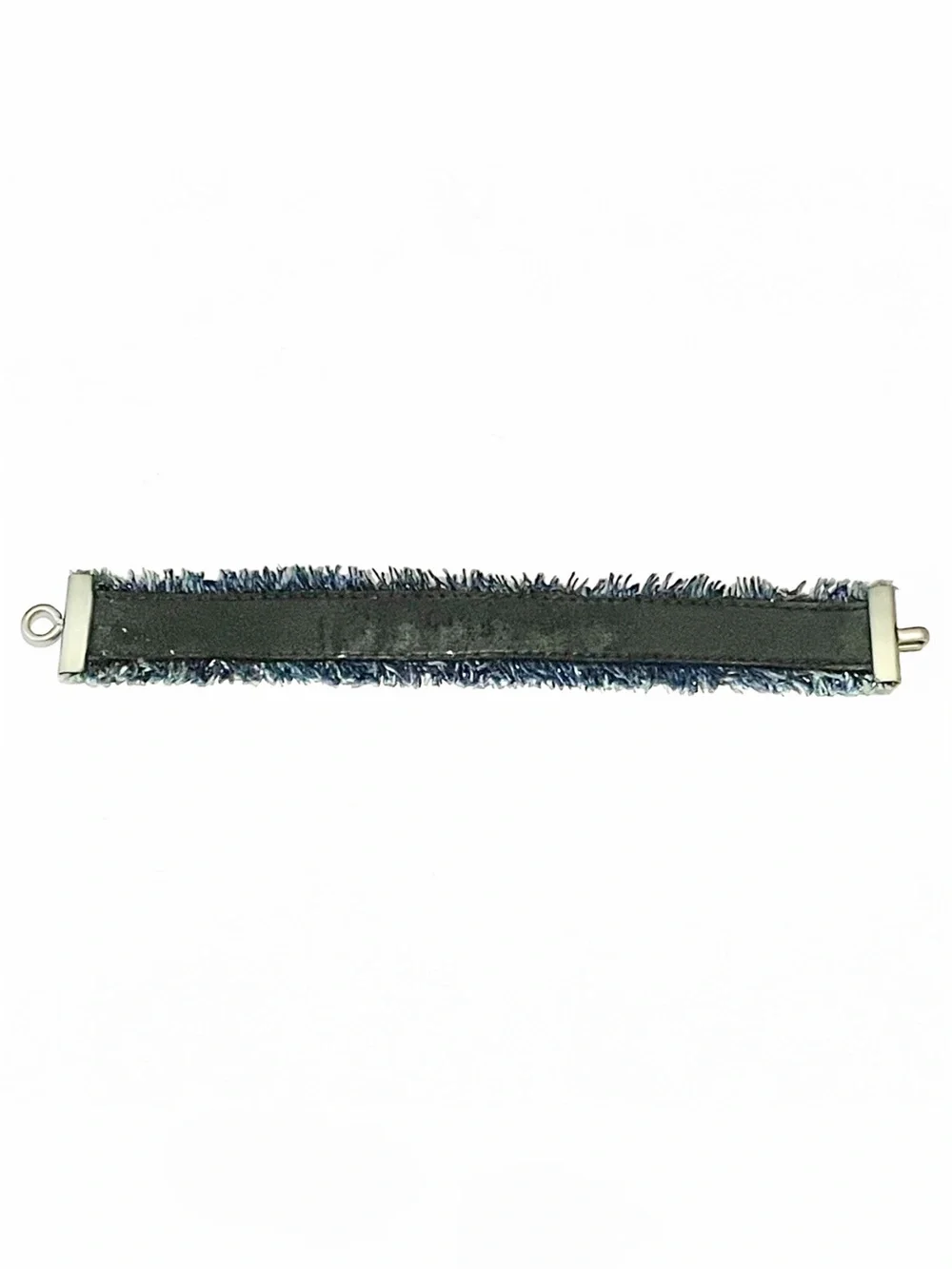 Authentic CHANEL Women Denim Wristband Leather Bangle With Hook - Worn Leather